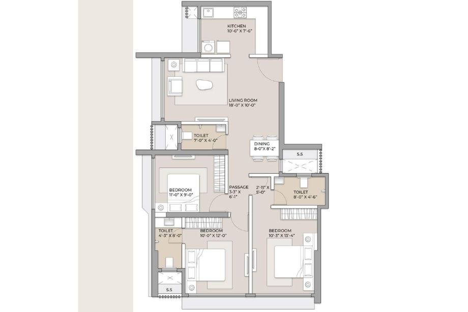 Arkade-Aspire-Floor-Plan-Wing-A-3-BHK-Unit-6-869-sqft
